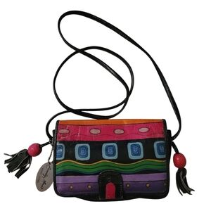 Emily Ann Vintage Leather Handpainted Multicolored Boho Artsy Crossbody Purse